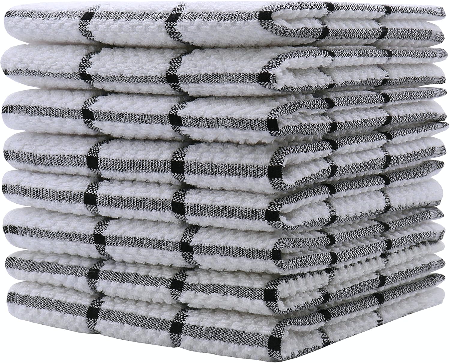 Cotton Dish Towels for Kitchen, Terry Dish Cloths for Washing Dishes, 12 x 12 Inches, Light and Soft, Quick Drying Dish Rags for Cleaning, 8pc/Set (Black)