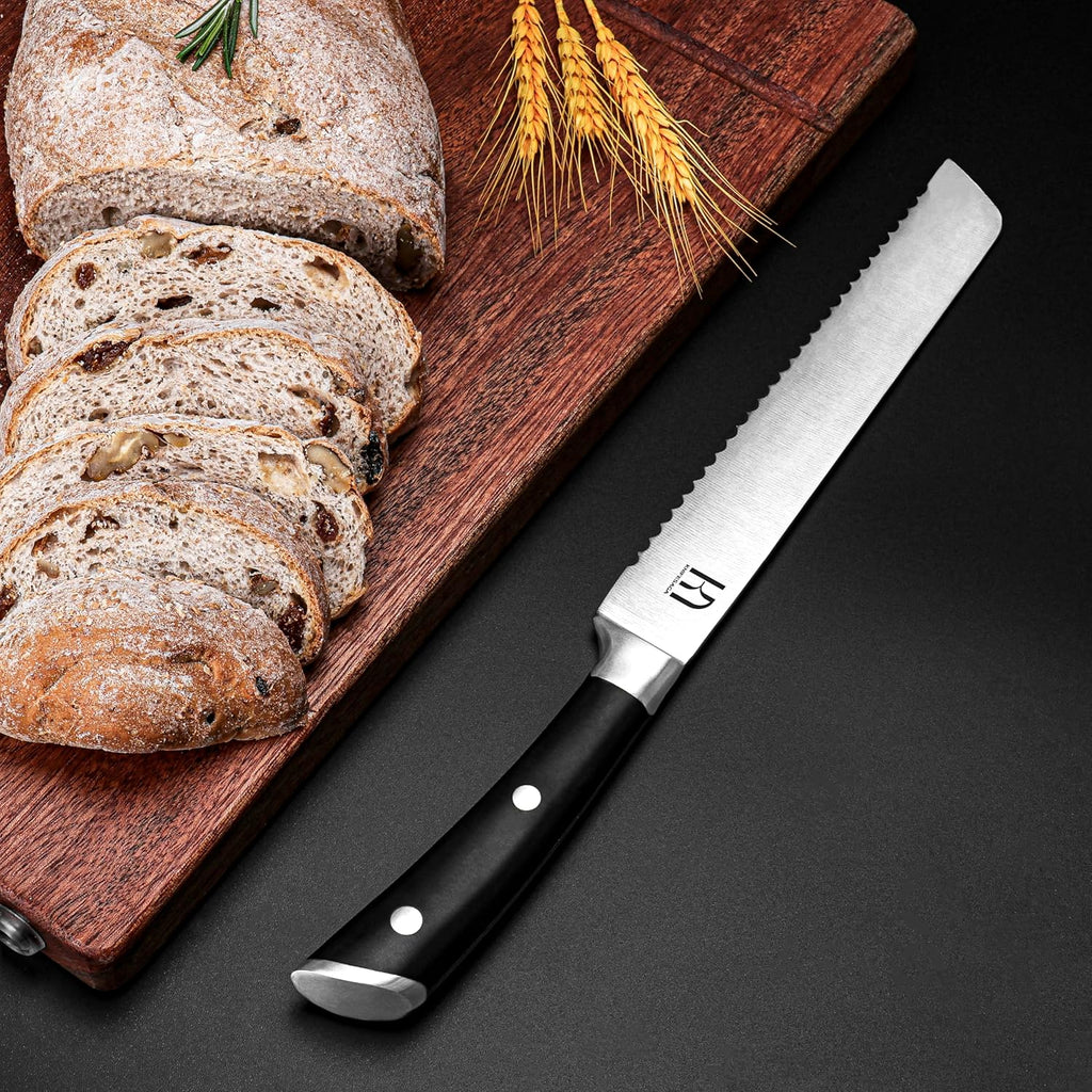 Knife Set 15 Pcs Japanese High Carbon Stainless Steel Kitchen Knife Sets with Block and Sharpener, Premium Razor Sharp Black Knives Block Set for Kitchen with Ergonomic Full-tang Handle