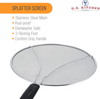 U.S. Kitchen Supply Stainless Steel Splatter Guard 13" Fine Mesh Cover, Grease & Oil, Splatter Screen for Frying Pan, Cooking Pots, with Resting Feet & Comfort Grip Handle