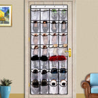 REGELETO 2 Pack 28 Pocket Over the Door Shoe Organizer, Hanging Shoe Rack for Door Large Capacity Shoe Organizer Holder with 4 Metal Hooks (White-2Pack)