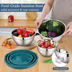 LIANYU Mixing Bowls Set with Airtight Lids, Stainless Steel Large Metal Kitchen Bowls Set of 3, Dishwasher & Freezer Safe, 1.5QT & 3QT & 4.6QT, Blue