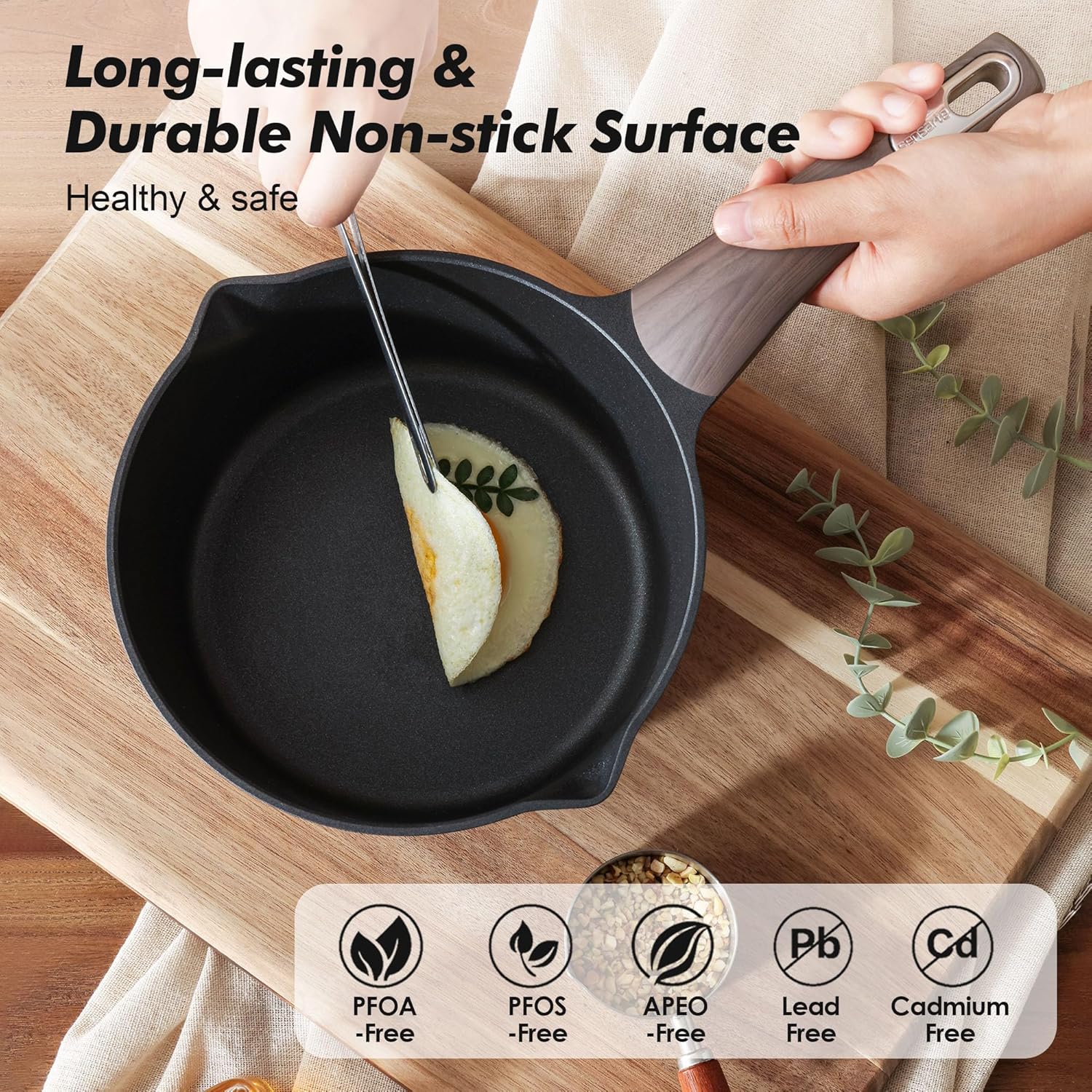 SENSARTE Nonstick Sauce Pan with Lid, 1.5 Quart Small Saucepan, Multipurpose Cooking Pot with Stay Cool Handle, Non toxic Kitchen Sauce Pot, Non stick Saucier Pan, Induction Comptable, PFOA Free