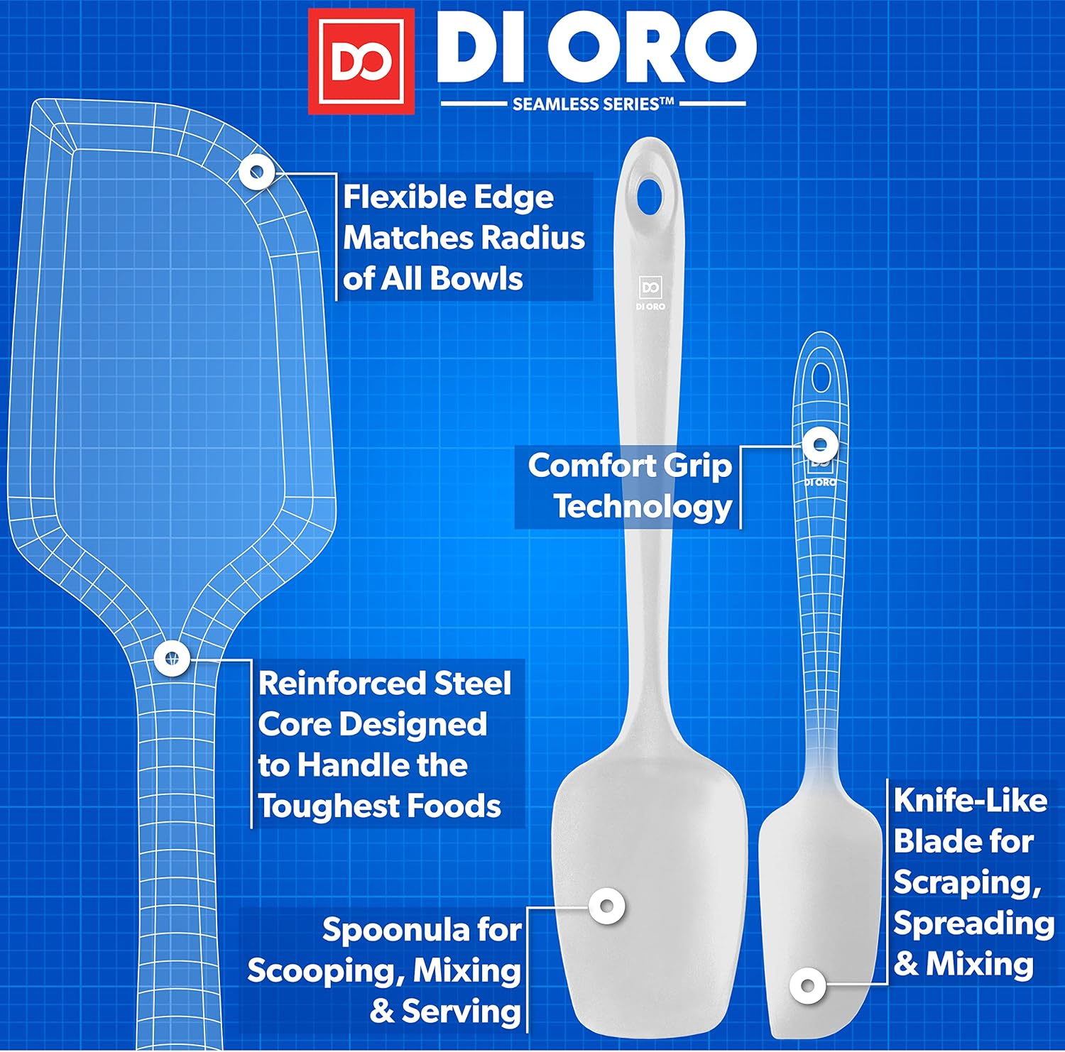 DI ORO Silicone Spatula Set - Rubber Kitchen Spatulas for Baking, Cooking, & Mixing - 600°F Heat-Resistant & BPA Free Silicone Scraper Spatulas for Nonstick Cookware - Dishwasher Safe (3pc, Stone)