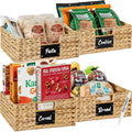 Best Choice Products Set of 4 13x12in Water Hyacinth Pantry Baskets, Woven Organizers w/Chalkboard Label, Chalk Marker - Natural