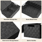 Storage Bins Baskets for Organizing with Lids, Storage Baskets for Shelves Stackable Woven Basket, Gift Small Basket Storage Cubes, Decorative Wicker Basket with Built-in Handles (5 Pack, Black)