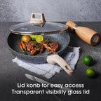 CAROTE Non Stick Frying Pan Skillet,12.5" Nonstick Skillet with Glass Lid, Granite Cookware Chef's Pan, PFOA Free (Classic Granite, 12.5-Inch)
