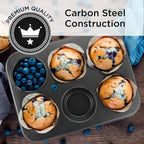 Wrenbury Jumbo Muffin Pan 6 Cup - Nonstick XL Deep Muffin Pan for Baking 3.75" Cup - Big Cup Tin - Oversized Extra Large Cupcake Mold - Dishwasher Safe - PTFE Free