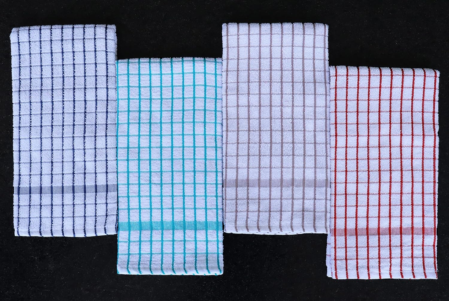 AMOUR INFINI Kitchen Towels Set of 4 - Highly Absorbent, Super Soft Terry Cotton 20x28 Inch Dish Towels with Hanging Loop - Hand & Tea Towels for Cleaning & Drying Dishes (Ass- Blue)