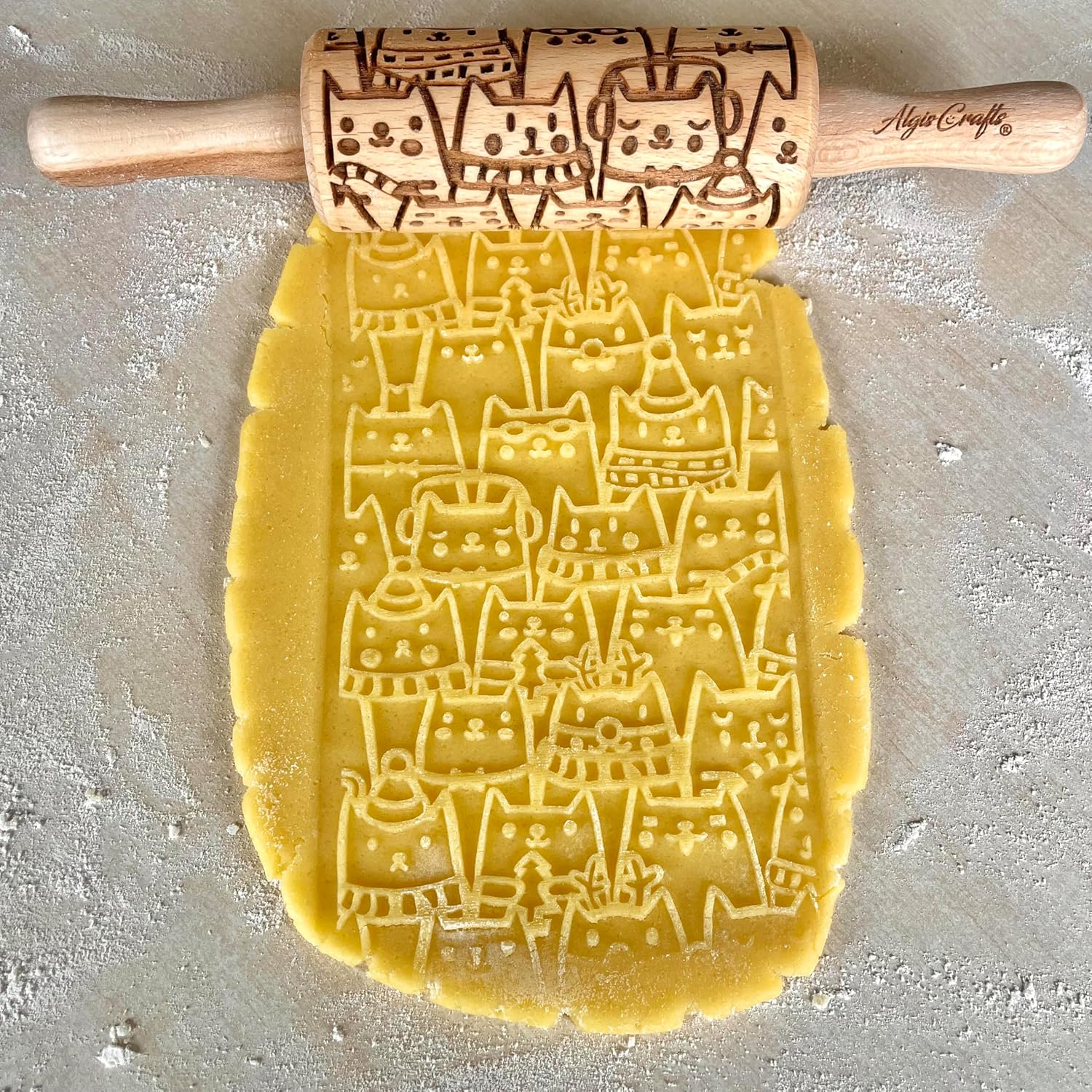 CATS 3 Mini Embossed Rolling Pin Set – Wooden Laser-Engraved Textured Rolling Pins for Cookies, Modeling Clay, Ceramics – Various Cat Patterns by Algis Crafts