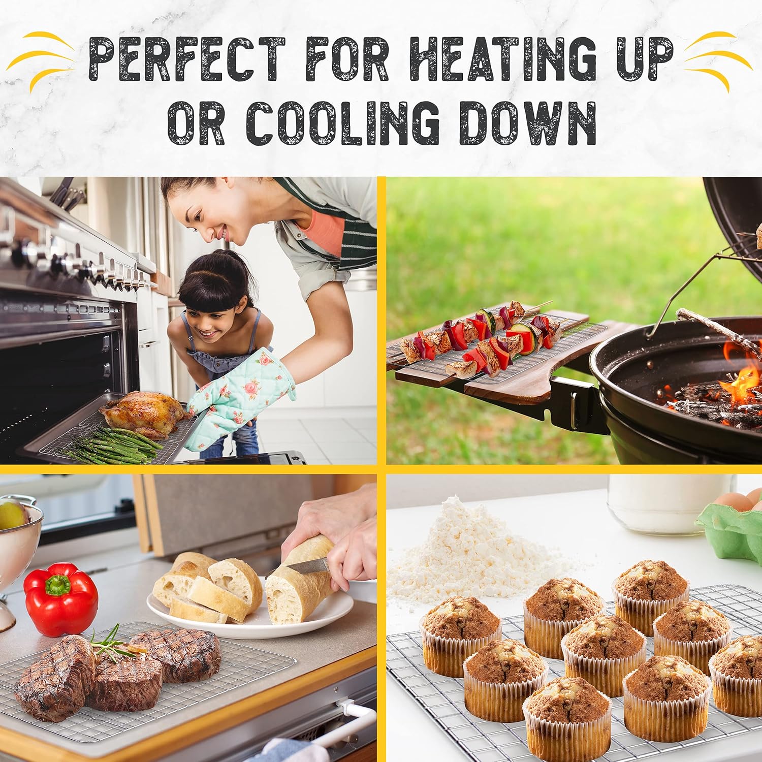 Checkered Chef Cooling Rack for Cooking and Baking - 10" x 15" Set of 2 Stainless Steel, Oven Safe Grid Wire Cookie Cooling Racks