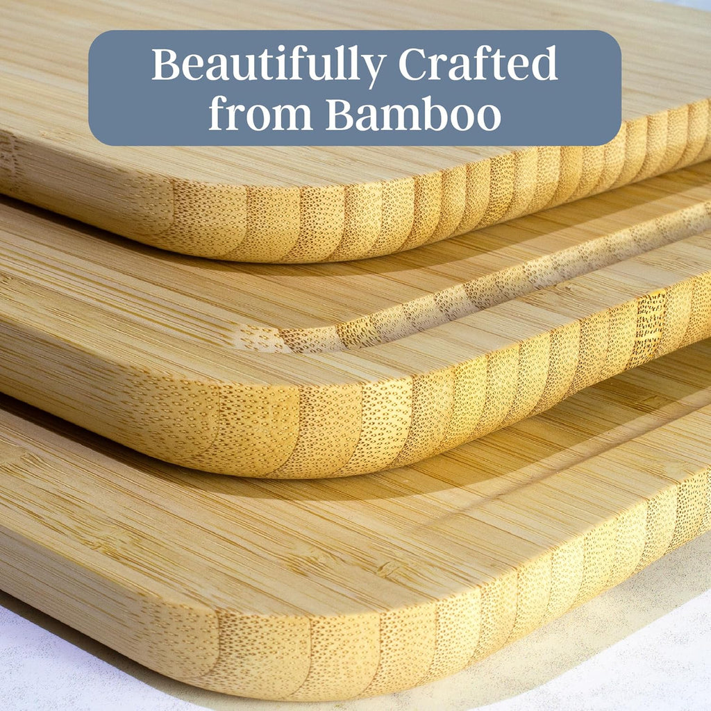 Totally Bamboo 3-Piece Cutting Board Set – Bamboo Wood Cutting Boards in Large, Medium, and Small Sizes with Juice Groove and Collection Well – Elegant Kitchen Chopping Boards with Curved Edges