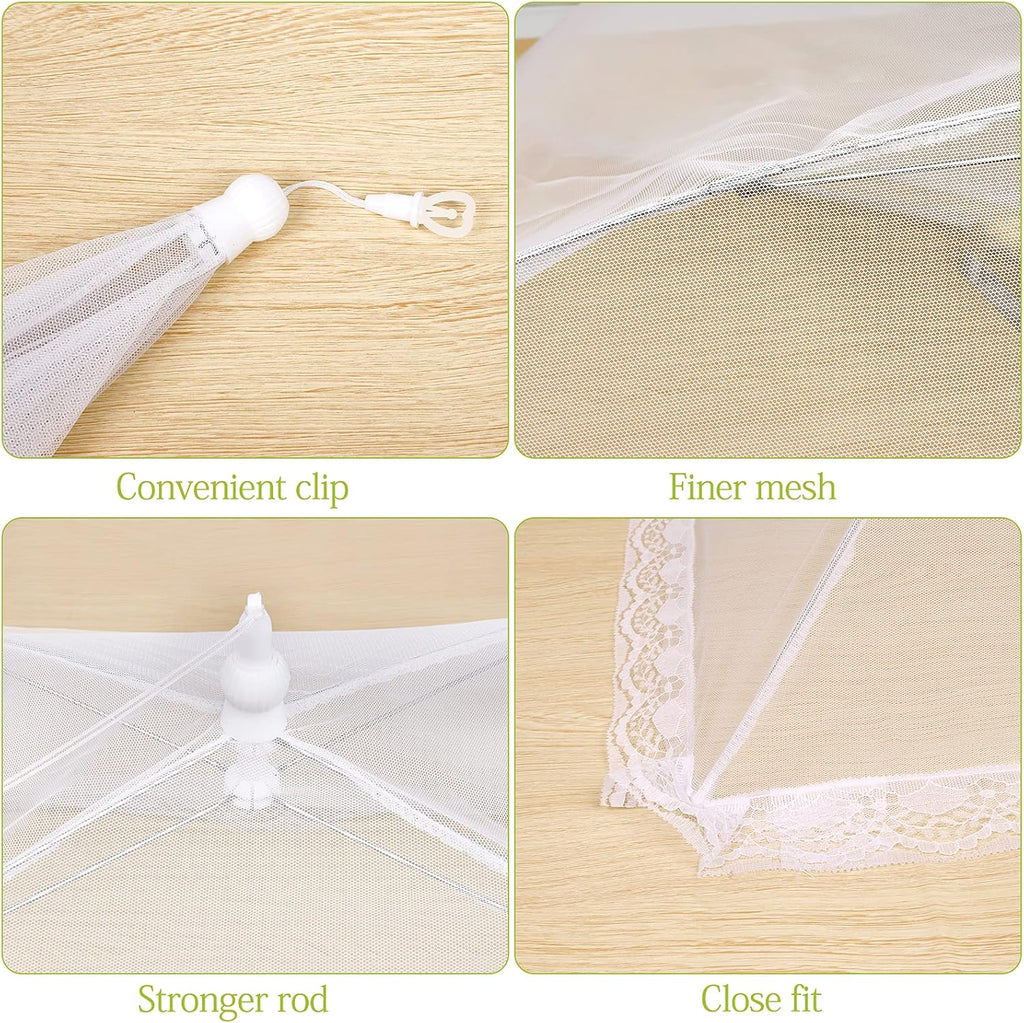 Food Cover Food Tent Set, 2 Extra Large 40"X24" and 6 Standard 17"X17" Mesh Food Covers for Outside, 8 Pack Collapsible, Reusable Pop-Up Umbrella Food Nets for Picnics, Outdoor Camping, Parties, BBQ