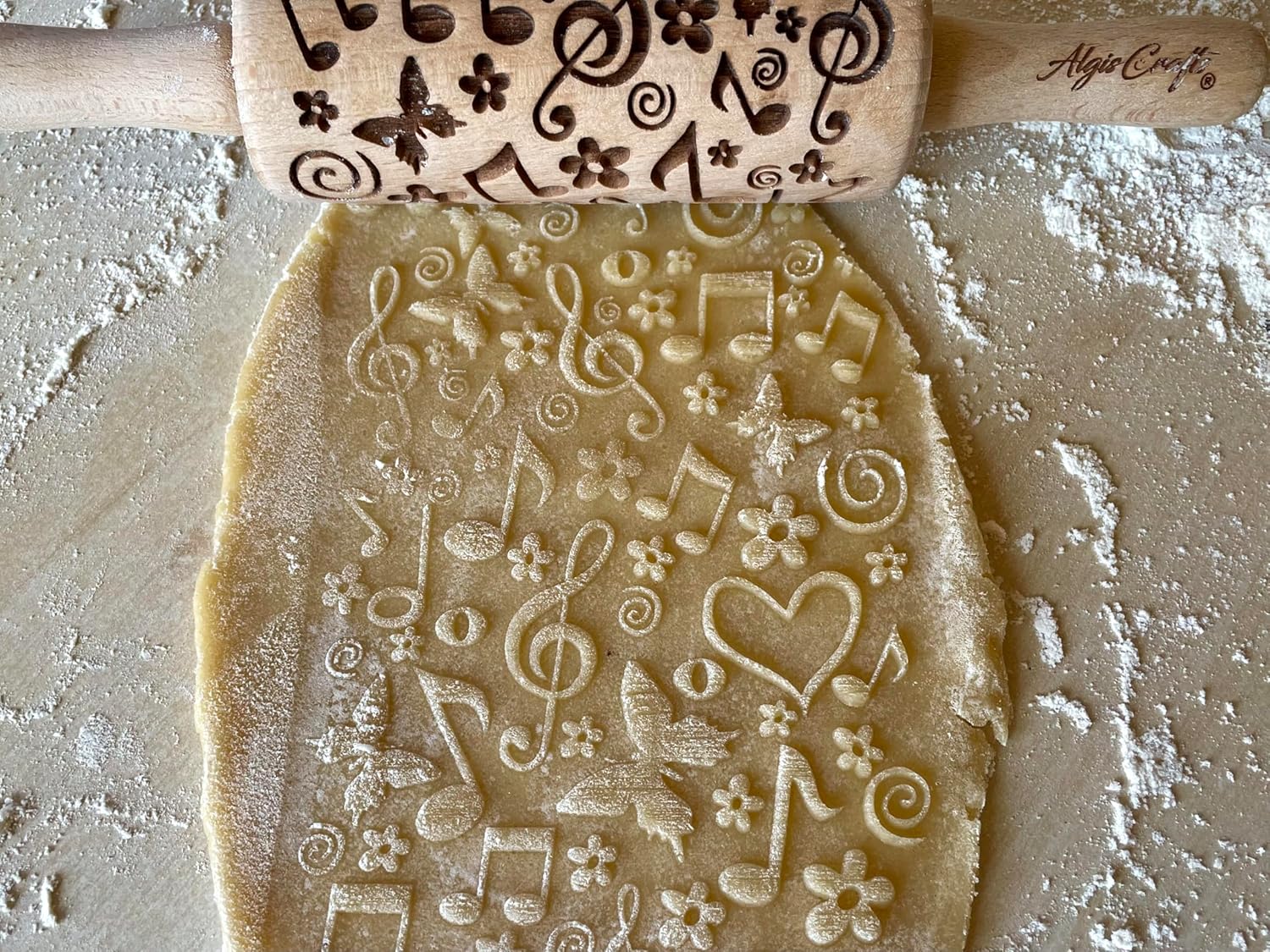 SUMMER 3 KID Rolling Pin SET. Wooden Laser Cut Mini Rolling Pins for cookies, play dough, salt dough or clay Butterfly, Music Flower by Algis Crafts