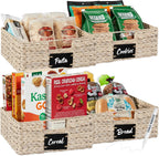 Best Choice Products Set of 4 13x12in Water Hyacinth Pantry Baskets, Woven Organizers w/Chalkboard Label, Chalk Marker - White