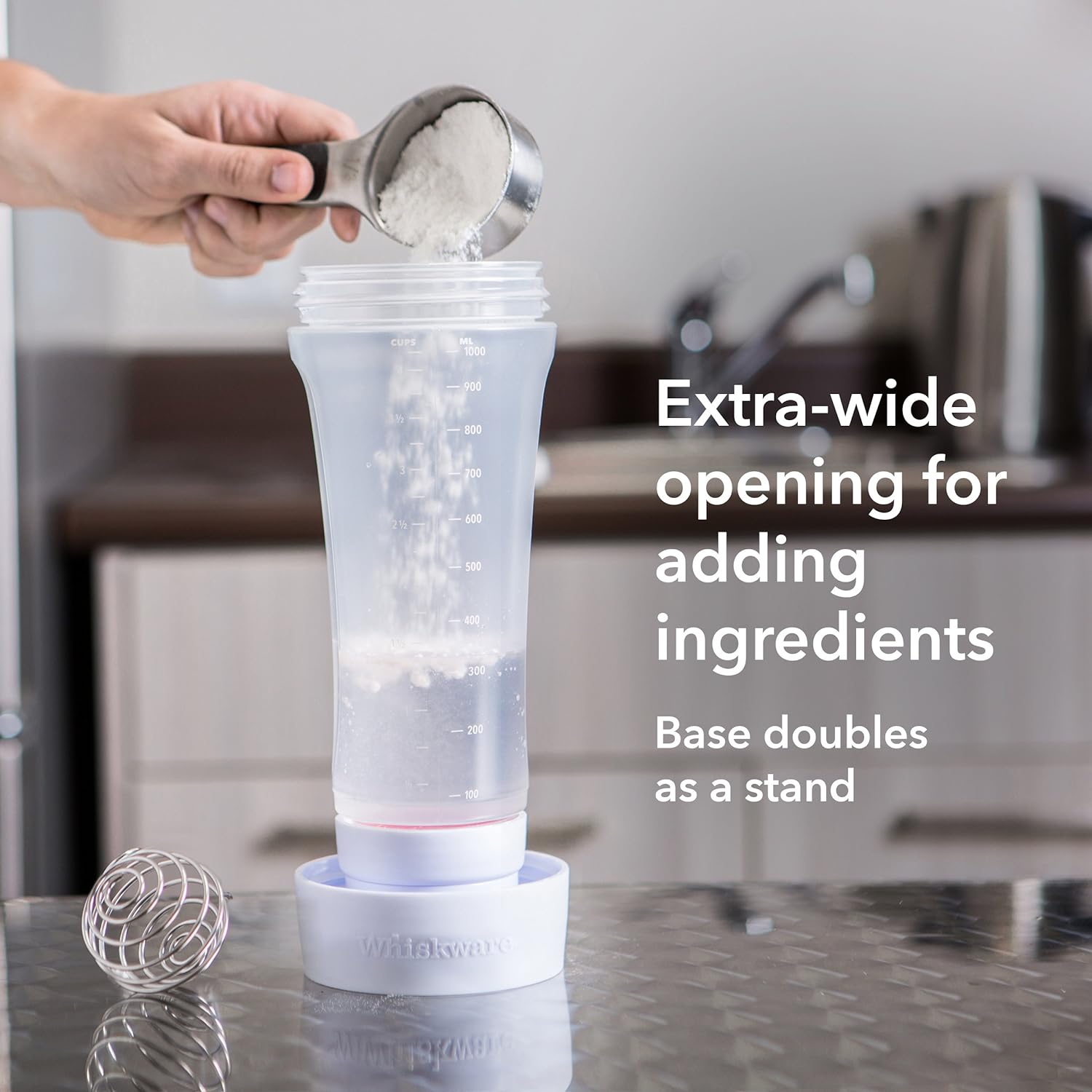 Whiskware Pancake Bottle, Batter Dispenser and Mixer with BlenderBall Wire Whisk, Durable, No-Mess, BPA Free, Dishwasher Safe, Mint