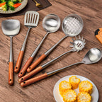 FJNATINH 304 Stainless Steel Kitchen Utensil Sets-6 PCS Wok Spatula Sets Cooking Utensil Tools Spatula, Soup Ladle, Skimmer, Slotted Spatulas Tunner, Spaghetti Spoon