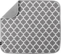 S&T INC. Dish Drying Mat, 16” x 18”, Absorbent Microfiber Kitchen Counter Mat, Dish Drying Pad for Dishes, Utensils, Pots and Pans, Large, White Trellis