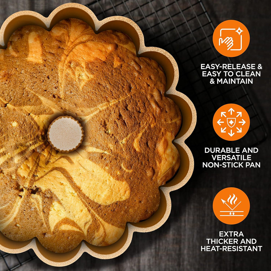 NutriChef 9 Inch Marquise Cake Pan, Thick & Heavy Cast Aluminum Bakeware Cake Mold for Cake with Fluted Easy-Release Edges for Uniform Browning & Baking, Nonstick Heat-Resistant Coating