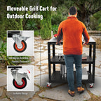 36''x 24'' Large Movable Pizza Oven Table for Outdoor, 304 Stainless Steel Grill Cart with Wheels, 3-Shelf Outdoor Kitchen Prep Table Pizza Oven Stand on Wheels for Ooni 16, Blackstone Griddle