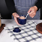 HAOTOP 8 oz Sugar Bowl with Lid and Spoon,Ceramic Sugar Jar Sugar Dispenser Sugar Container Coffee Bar Accessories, Kitchen Countertop Canisters (Navy)