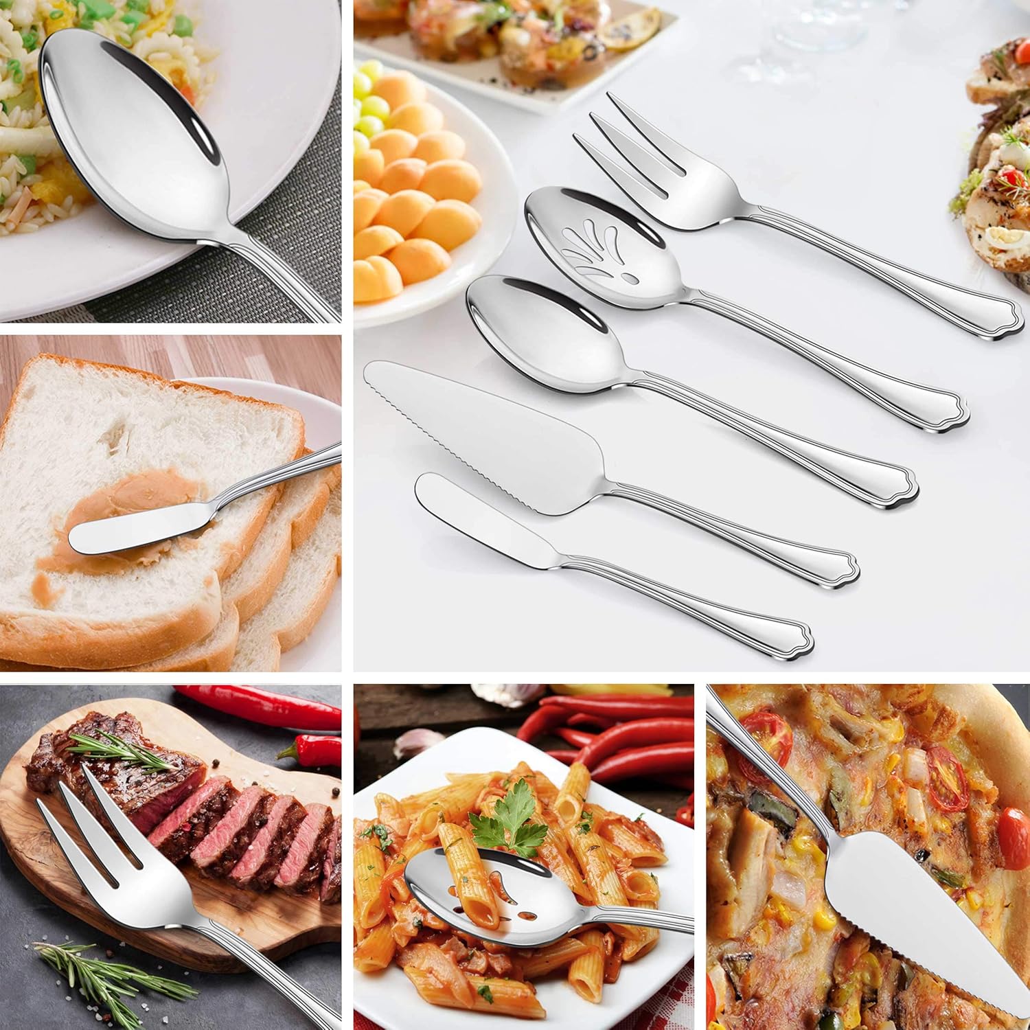 LIANYU 29-Piece Silverware Flatware Set for 4, Plus Steak Knives and Serving Utensils, Stainless Steel Cutlery Set, Eating Utensils Tableware with Scalloped Edge, Dishwasher Safe