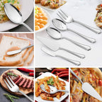 LIANYU 65-Piece Silverware Flatware Set for 10, Plus Steak Knives and Serving Utensils, Stainless Steel Flatware Cutlery Set, Eating Utensils Tableware with Scalloped Edge, Dishwasher Safe