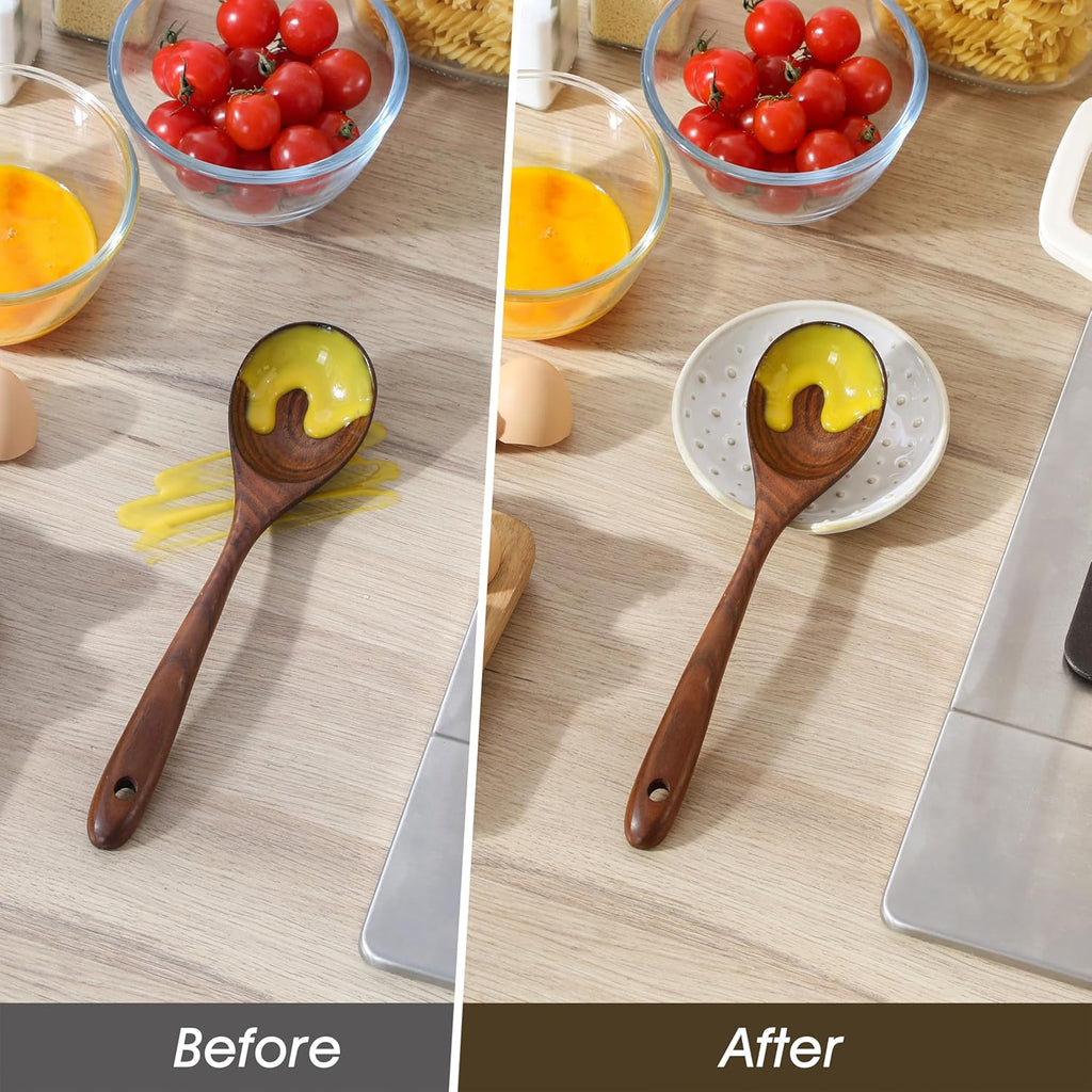 MALACASA Ceramic Spoon Rest for Stove Top, 4.8 inch Cooking Spoon Holder for Kitchen Counter,Utensil Rest for Ladle, Spatula, Spoons or Tongs, Modern Farmhouse Kitchen Décor - 04, Series LYDIA