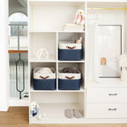 OrganiHaus Extra Large Fabric Storage Bins for Shelves 16x13in, Closet Storage Baskets for Shelf Organizing, Canvas Rectangle Bins for Organization, Linnen Baskets for Organizing - Navy Blue/White