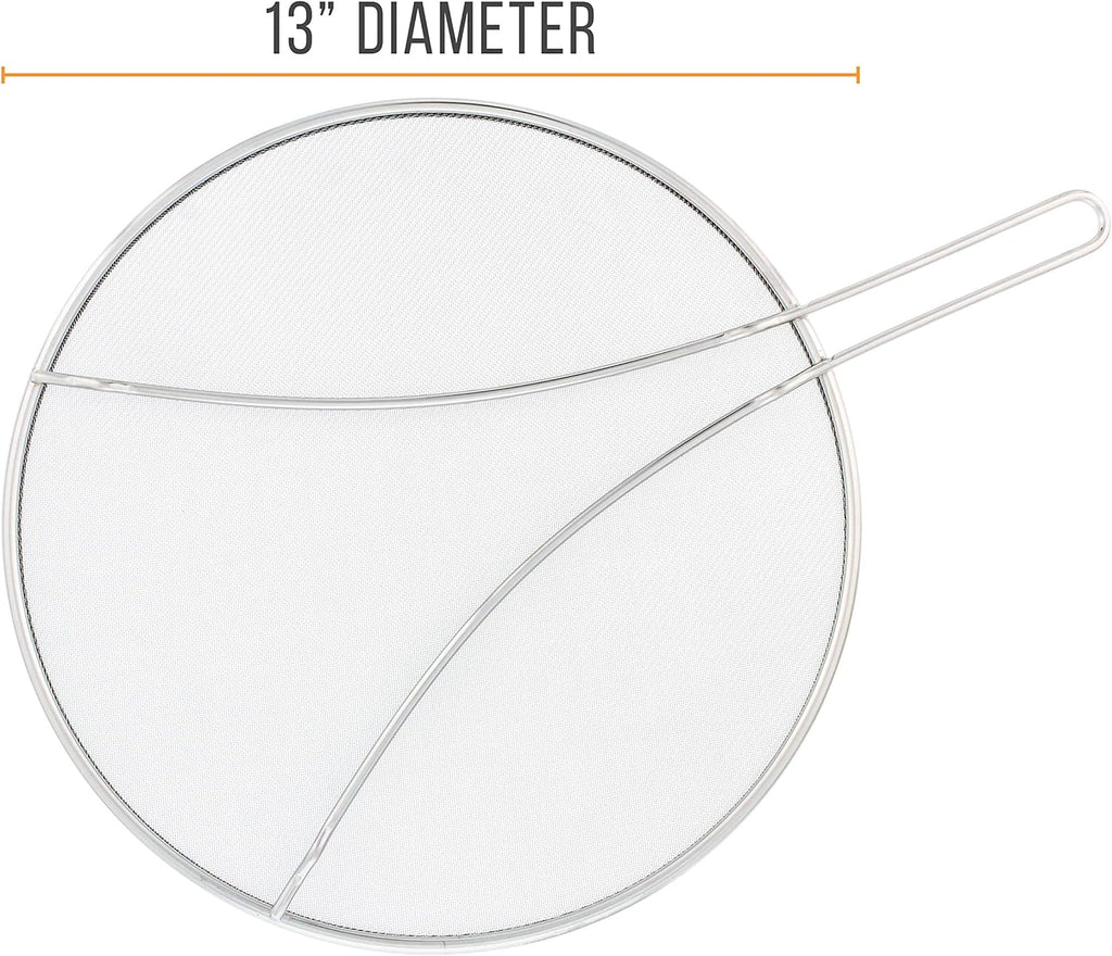 U.S. Kitchen Supply Stainless Steel Splatter Guard 13" Fine Mesh Cover, Grease & Oil, Splatter Screen for Frying Pan, Cooking Pots, with Resting Feet