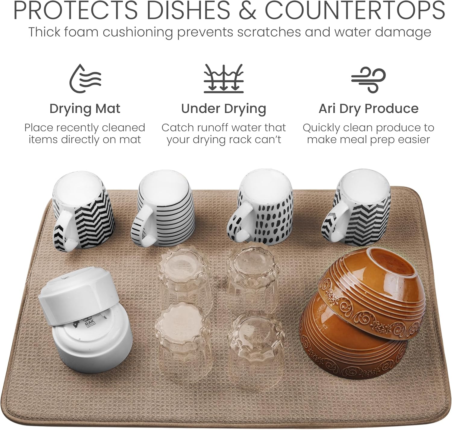 Bellemain XXL Dish Mat 24" x 17" ( LARGEST MAT ) Microfiber Dish Drying Mat , Super absorbent ( Mocha )