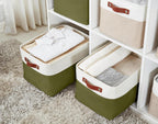 DECOMOMO Fabric Storage Bins - Storage Baskets for Shelves, Linen Closet Organization (Olive Green & White, Large - 3 Pack)