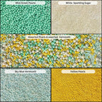 Confect Cake Sprinkles Mix Pack of 5 – Sky Blue, Yellow & White – Pearl Dragees, Jimmies, Sparkling Sugar – Baking Decorations for Cakes, Cupcakes, Cookies & Desserts- Vegan, Gluten-Free, Nut-Free, Soy-Free, Dairy-Free, Palm Oil-Free- 5 Oz