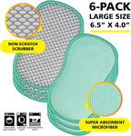 Soft-Scrub by Tuff-Scrub Scrub-N-Wipe Pad, Large, 6-Pack, Microfiber, Multi-Surface, Non-Scratch, Dual-Sided, Scrubber for Dishes, Sinks, Non-Stick Cookware, Machine Washable, Kitchen Sponge