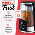 Gourmia Electric Programmable Glass Kettle – 1.7L Temperature Control Tea & Coffee Kettle with Digital Touch Display, 6 Presets, Keep Warm, Removable Stainless Steel Infuser, 360° Swivel Base – Red