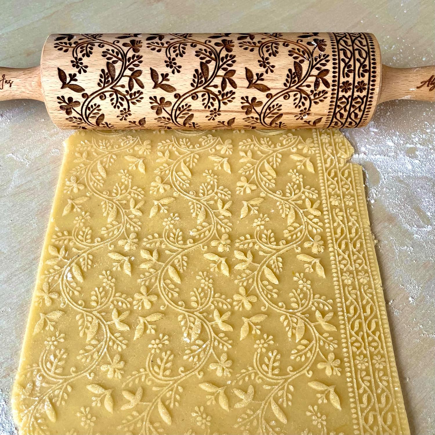 Embossing Rolling Pin Designed in Cooperation between Algiscrafts and Pottery by Jas FLORAL VINE for Ceramic and Cookies