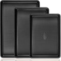 Cookie Sheets for Baking Nonstick - HONGBAKE Baking Sheet Pan Set of 3, Half/Quarter/Jelly Roll Pan for Oven with Diamond Texture Pattern, 57% Thicker Carbon Steel Cookie Trays, Dark Grey