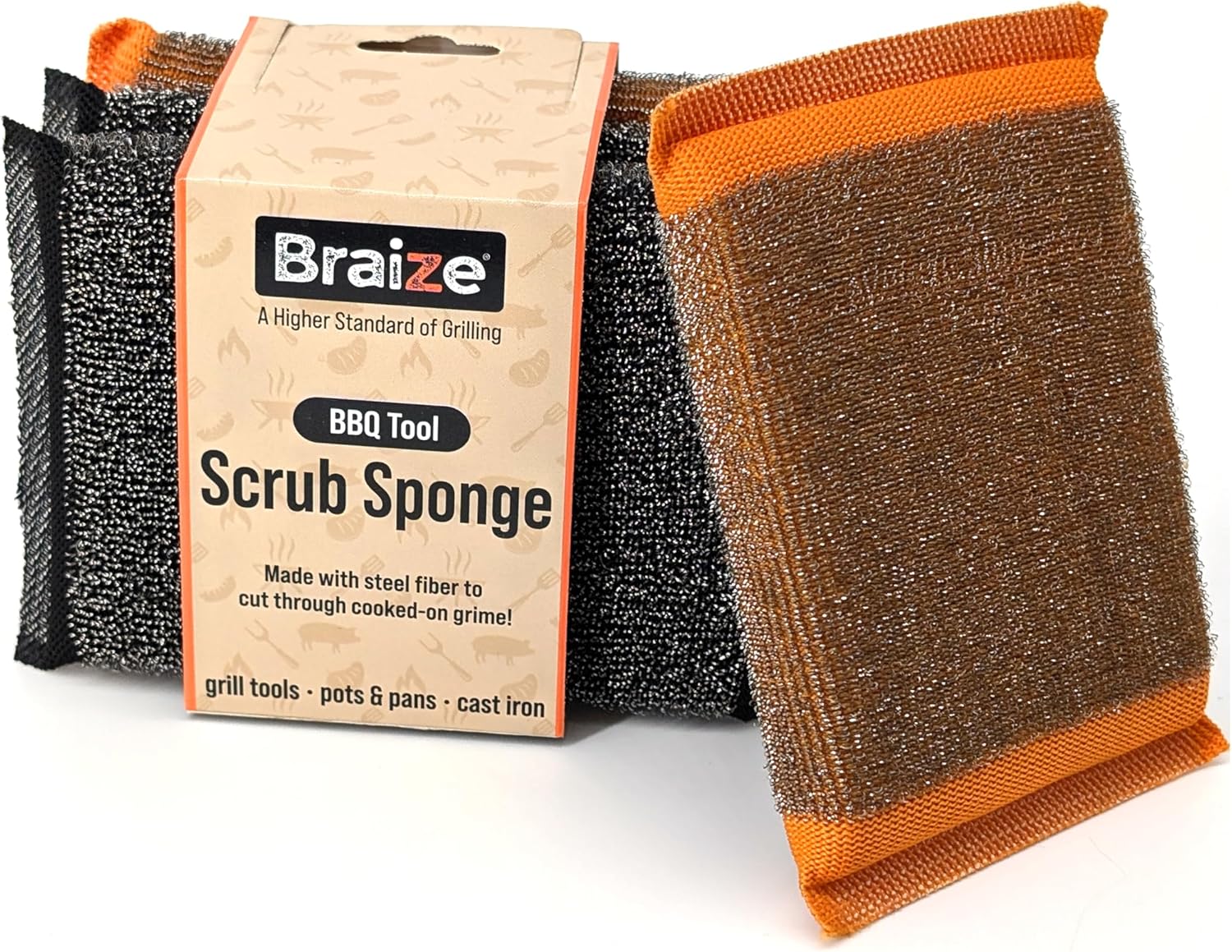 Heavy-Duty Steel Wool Scrubber Sponges 4 Pack – Stainless Steel Cleaning Pads for Dishes, Pots, Pans, Grills & Ovens – Durable Multi-Surface Kitchen Scrubbing Tools for Tough Grease & Burnt Food