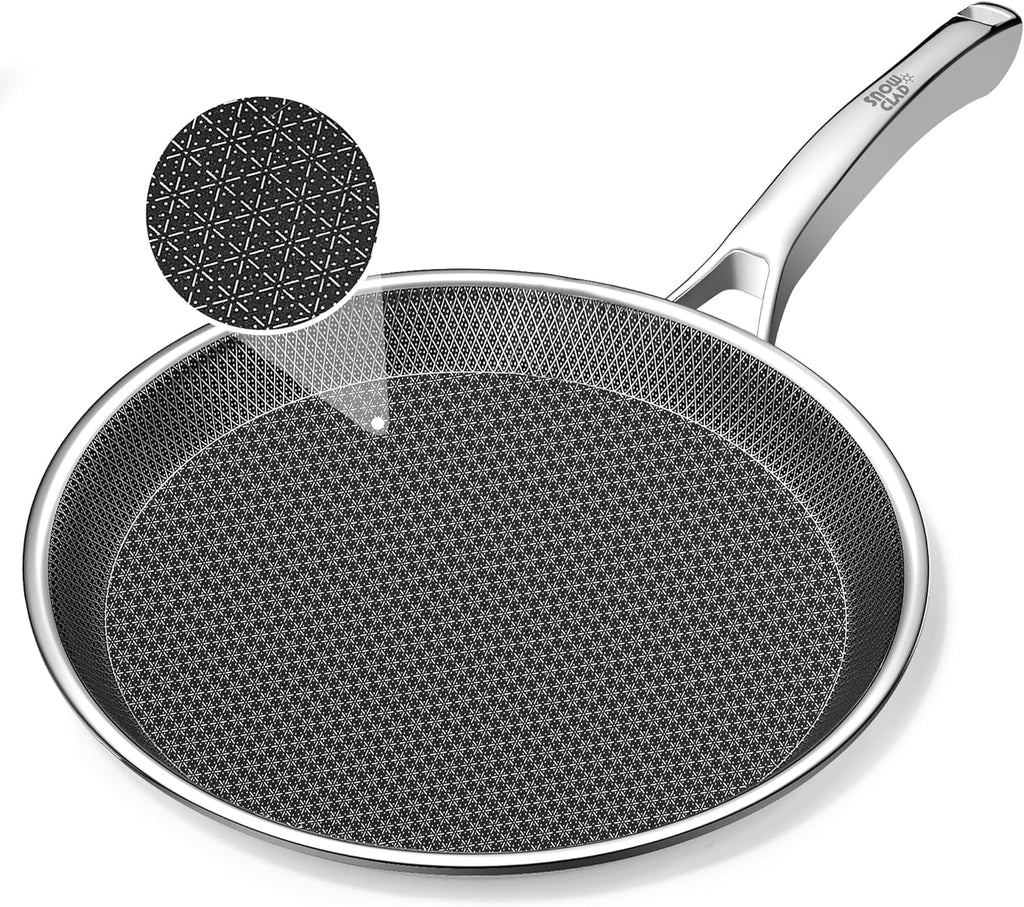 Crepe Pan,10 in Nonstick Crepe Pan, Stainless Steel Flat Skillet,Non Stick Dosa Tawa Comales Para Tortillas Pancake Pan,Dishwasher and Oven Safe Cookware,Induction Compatible, PFOA Free