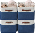 DECOMOMO Storage Baskets for Shelves - Fabric Storage Bins, Linen Closet Organizers and Storage (Navy Blue & White, Large - 4 Pack)