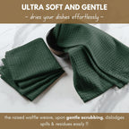 Native Fab Waffle 12 Pack 100% Cotton Easter Kitchen Dish Towels 16x26 Absorbent Durable Washable Tea Towels with Hanging Loop, Olive Green