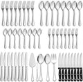 LIANYU 65-Piece Silverware Flatware Set for 10, Plus Steak Knives and Serving Utensils, Stainless Steel Flatware Cutlery Set, Eating Utensils Tableware with Scalloped Edge, Dishwasher Safe