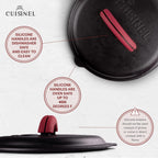 Cuisinel Cast Iron Lid - Fits 12"-Inch / 30.48-cm Lodge Skillet Frying Pans or Braiser + Silicone Handle Holder + Care Guide - Pre-Seasoned Replacement Cover - Indoor/Outdoor, Oven, Fire, BBQ Safe
