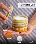 Radicaln Marble Salt Cellar With Lid and Tray 3" Inch White and Green Set of 2 Salt Container for Living Room, Ideal Salt Bowl For Kitchen countertop