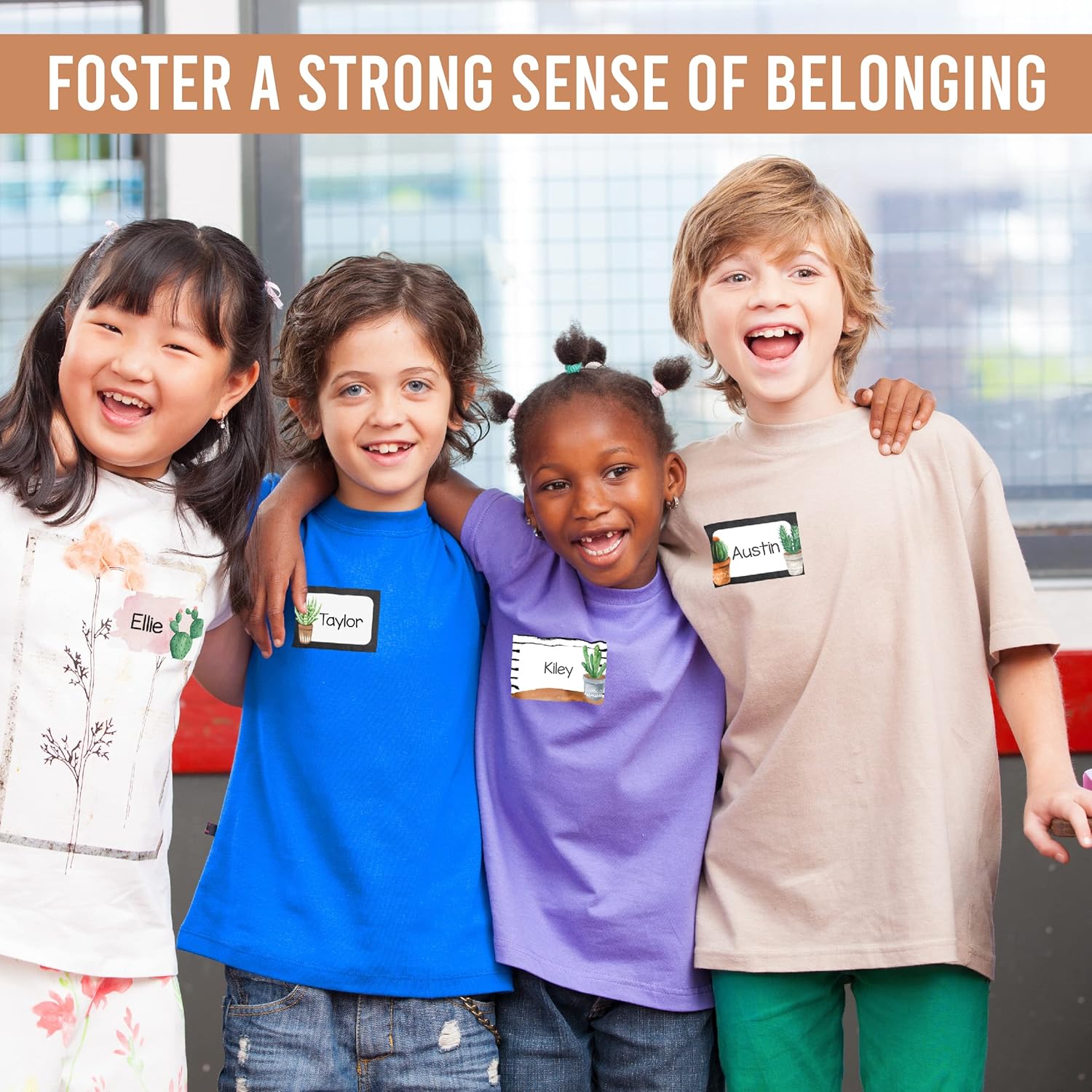 Name Tags Sticker - 56 Nametags for Classroom, Name Tag Stickers for Kids, Adhesive Classroom Labels for Teachers, Nametags Sticker for Clothes, Decorative Labels, Cactus Cubby Tags