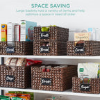 Best Choice Products Set of 4 13x12in Water Hyacinth Pantry Baskets, Woven Organizers w/Chalkboard Label, Chalk Marker - Brown