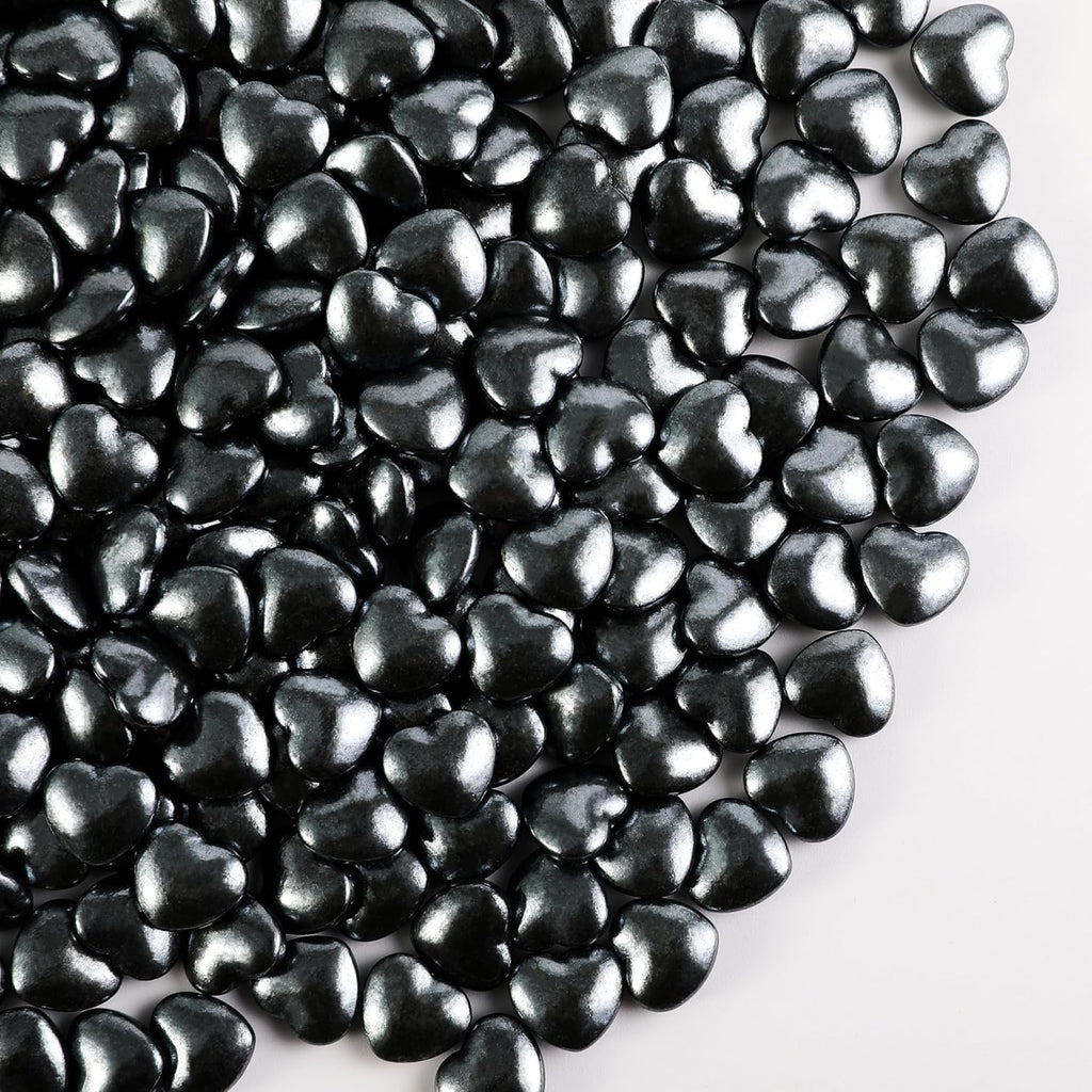 Kasvan Black Heart Shapes Sprinkles - Edible Candy Pearls 130g/4.58 Oz, Mix Size, Baking Cake Decorations, Ice Cream Toppings and Cookie Decorating, Wedding Party Chirstmas Supplies (Black)