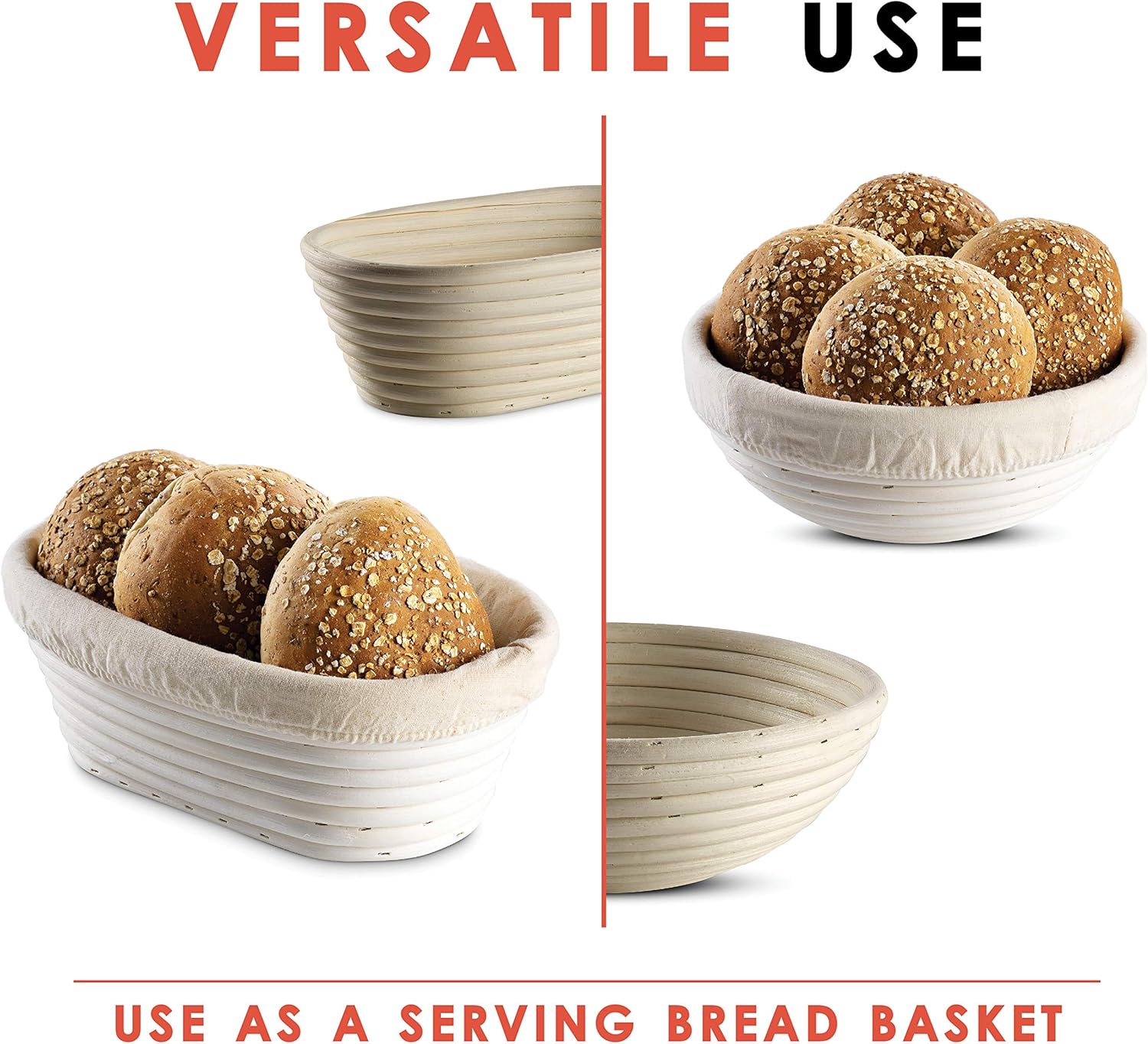 Bread Banneton Proofing Basket [Set of 2] Oval 10x6 Inch Sourdough Rising Baskets with Liner