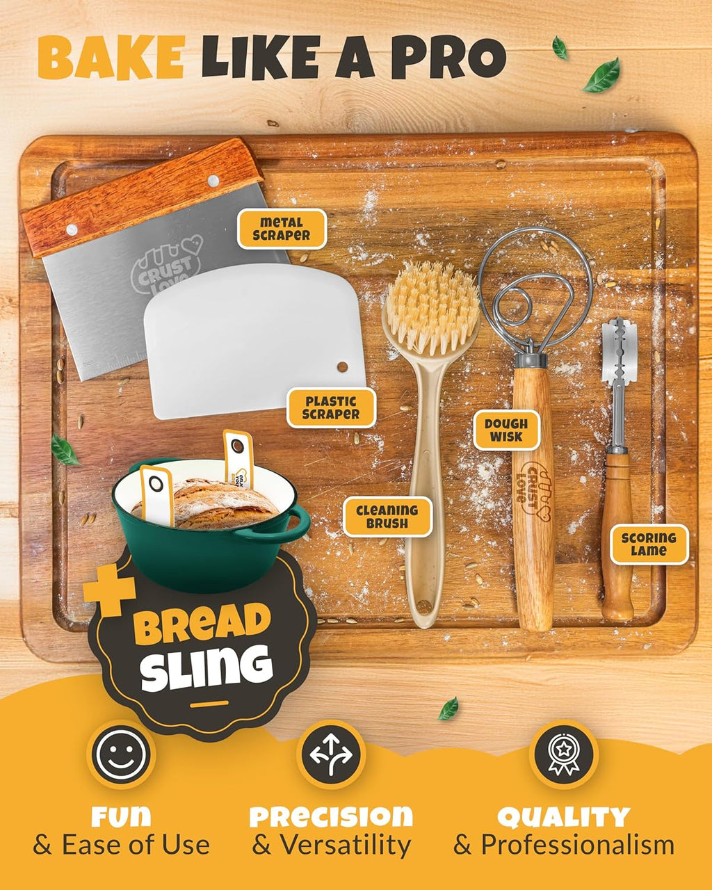 Dutch Oven for Bread Baking - incl. Sourdough Bread-Baking Supplies like Banneton Bread-Proofing Basket - 5QT Enameled Cast Iron Bread-Oven with Lid, Baking Pan, Scoring Tool Lame