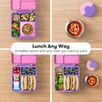 OmieBox Bento Box for Kids - Insulated Bento Lunch Box with Leak Proof Vacuum Insulated Food Jar - 3 Compartments, Two Temperature Zones (Unicorn Pink)