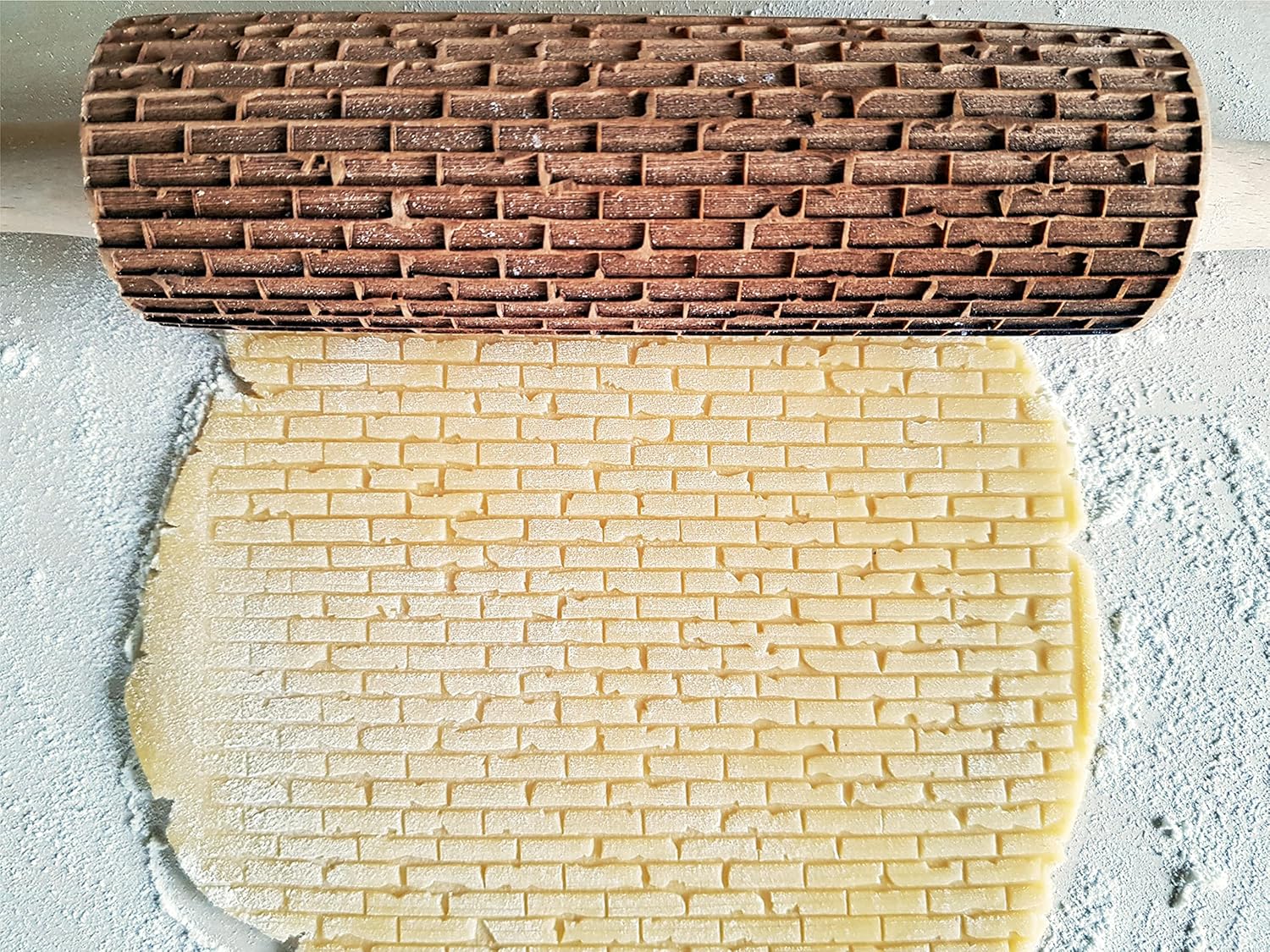 BRICKS Embossing Rolling Pin. Laser Engraved Dough Roller with Wall Pattern for Embossed Cookies or Pottery by Algis Crafts